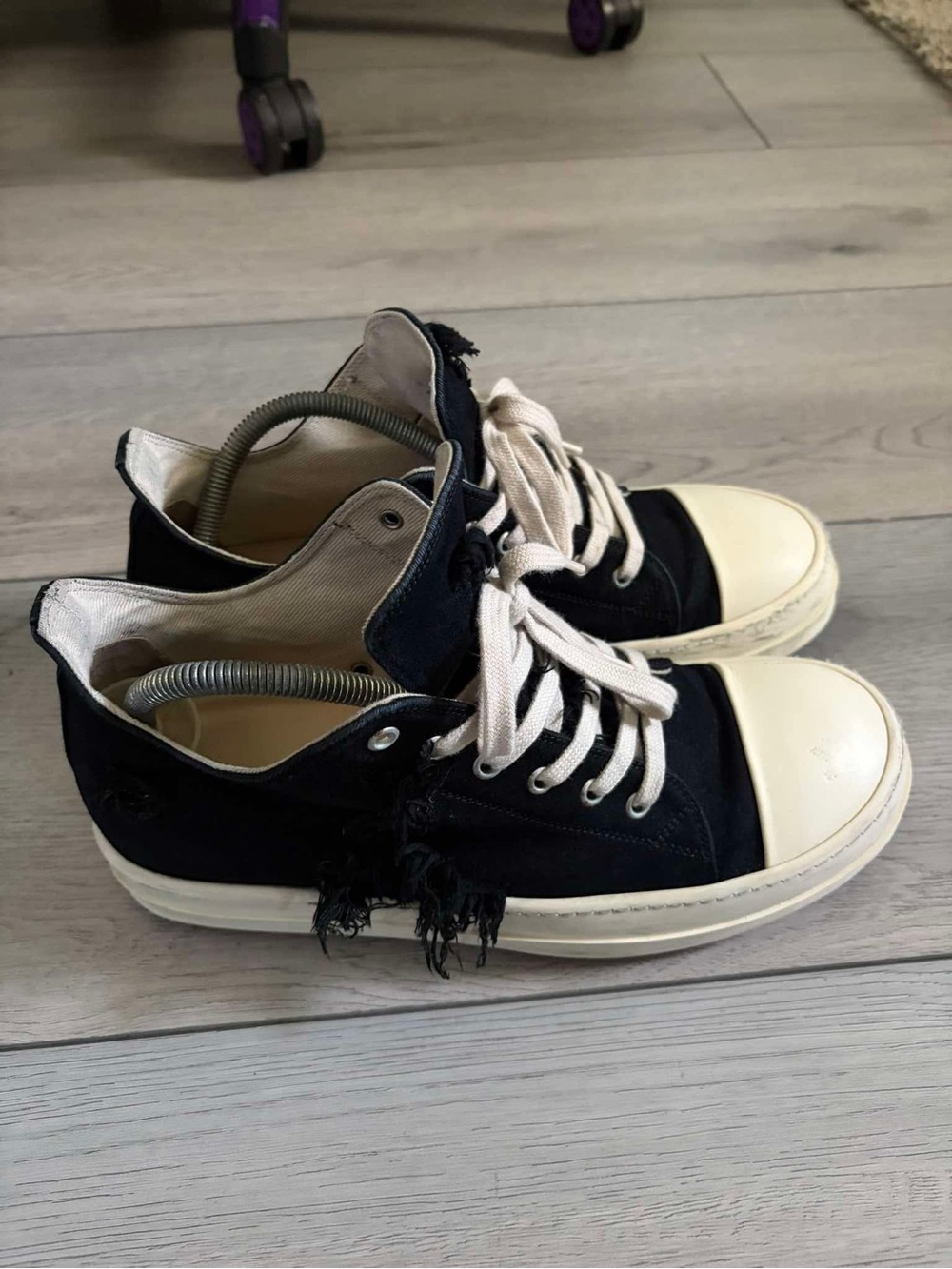 Rick Owens Black Low-Top Sneakers with Cream Sole